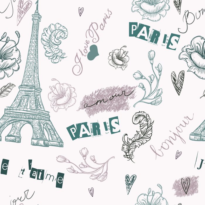 Behang Vintage patroon met Parijse symbolen