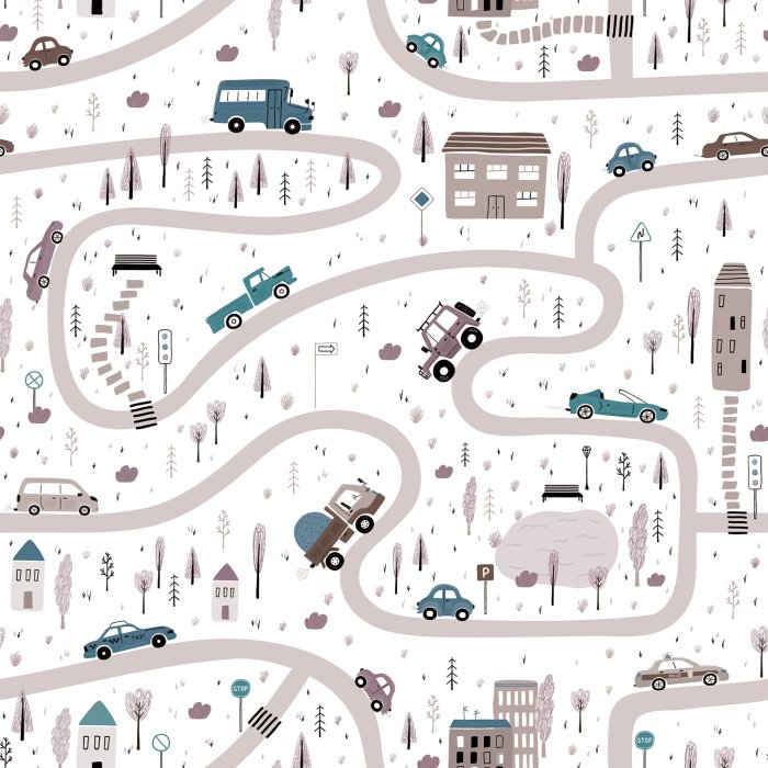 Behang Auto's op straat in de stad - kinderpatroon