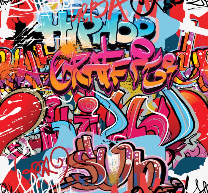 Behang Kleurrijke graffiti in hiphopstijl