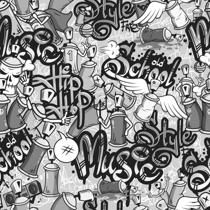 Behang Modern graffiti-patroon in grijstinten