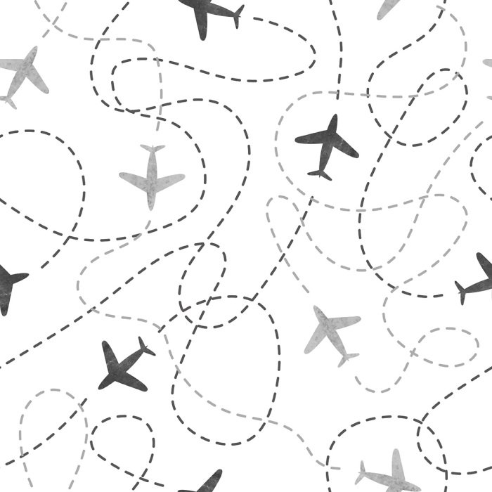 Behang Aquarelvliegtuigen in grijs op een witte achtergrond