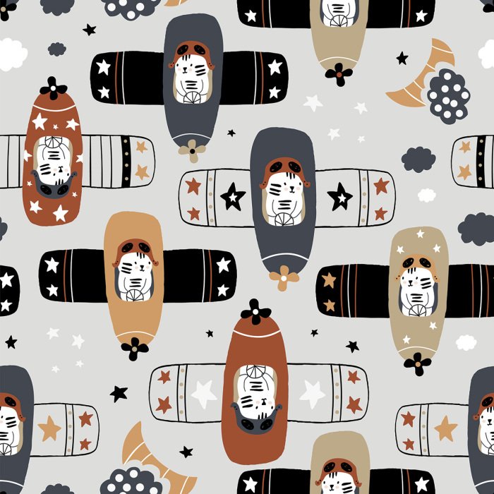 Behang Dieren op vliegtuigen patroon voor kinderen