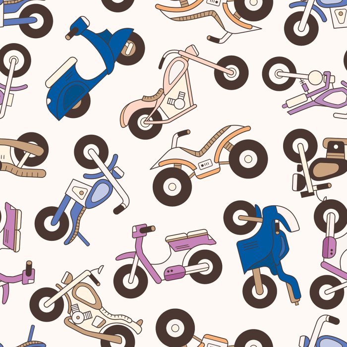 Behang Kleurrijke motorfietsen en scooters op een lichte achtergrond