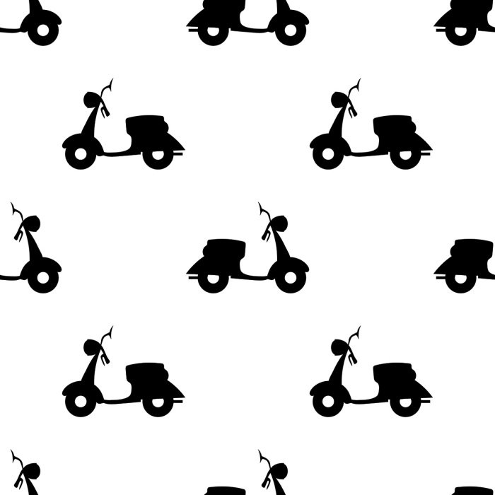 Behang Zwart-wit minimalistisch patroon met scooters