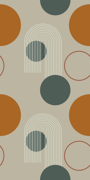 Behang Een compositie met ritmische cirkels en bogen.