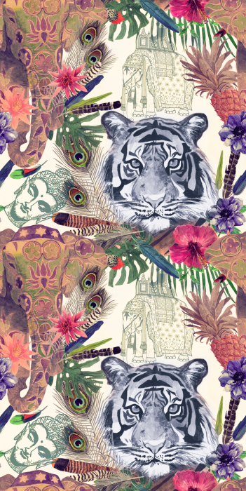 Behang Artistiek patroon met tijgers