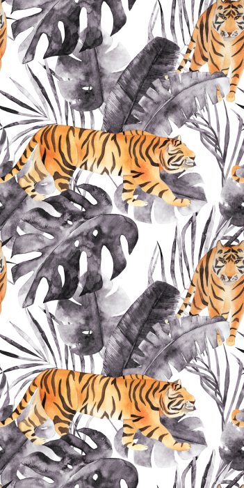 Behang Exotische compositie van tijgers en bladeren