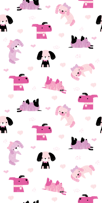 Behang Roze patroon met honden en hartjes