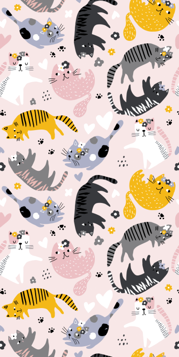 Behang Pastel kindertekening met katten