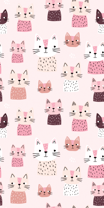 Behang Schattig, meisjesachtig kattenkopmotief