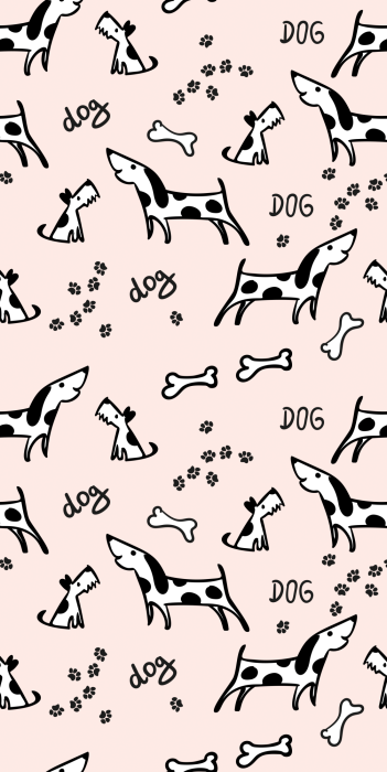 Behang Lichtroze achtergrond met zwart-witte honden