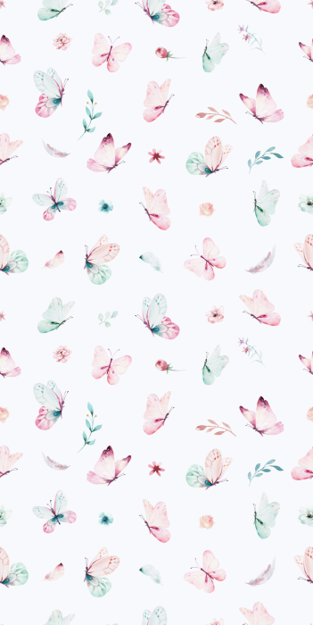 Behang Een licht patroon met pastelkleurige vlinders.