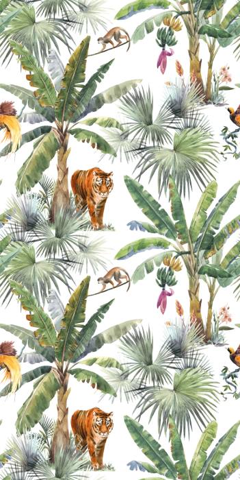 Behang Aquarel palmbomen met tijgers
