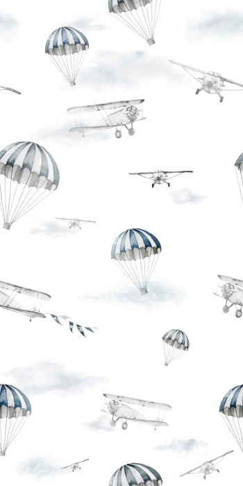 Behang Een subtiele witte lucht met vliegtuigen.