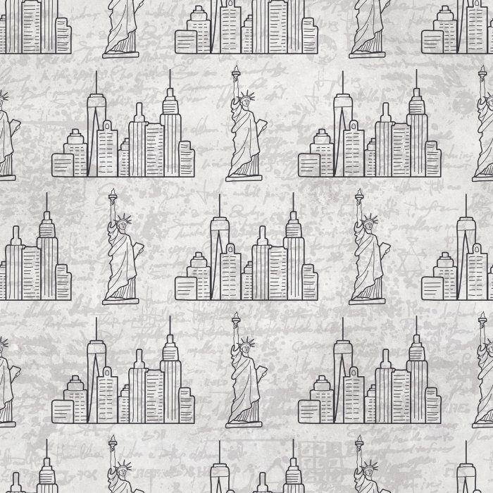 Behang De wolkenkrabbers van New York en het Vrijheidsbeeld.