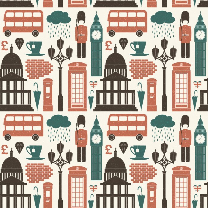 Behang Symbolen van Londen met een rode bus en de Big Ben.