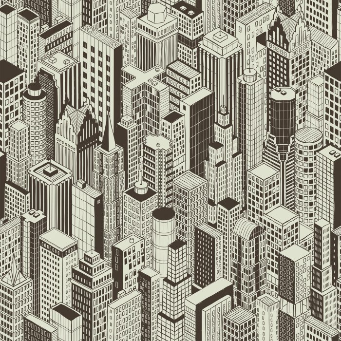 Behang Wolkenkrabbers in cartoonstijl