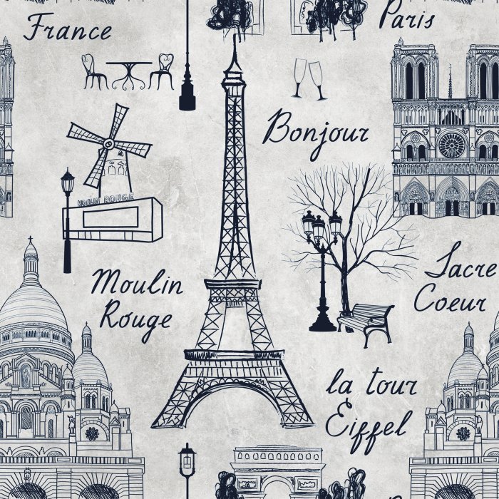 Behang Beroemde Parijse monumenten en inscripties