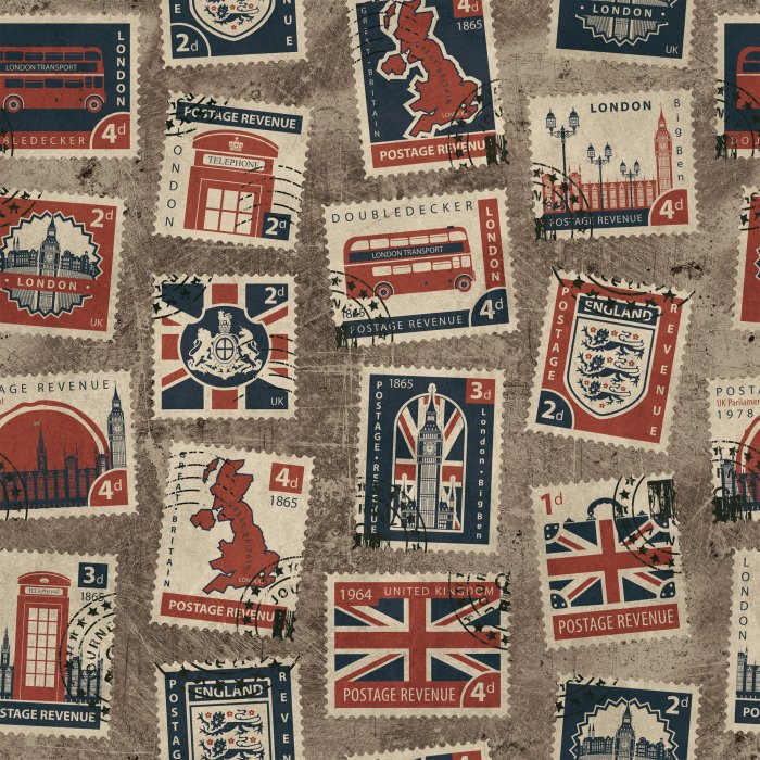 Behang Britse postzegels met vintage patroon