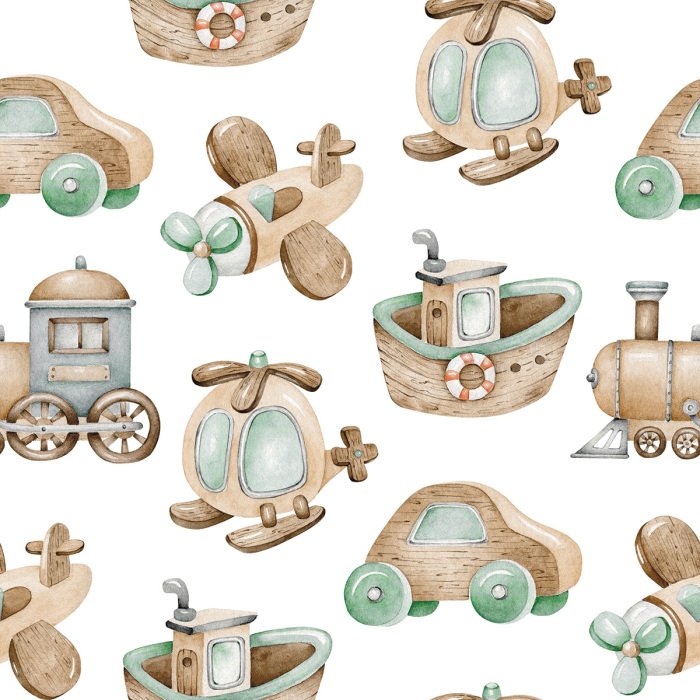 Behang Houten voertuigpatronen voor kinderen