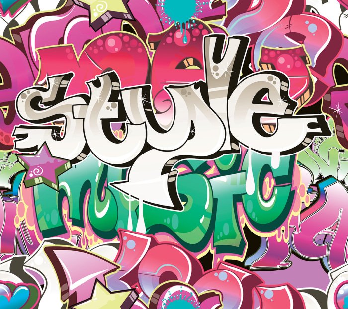 Behang Kleurrijke graffiti-opschriften in bubbelstijl.