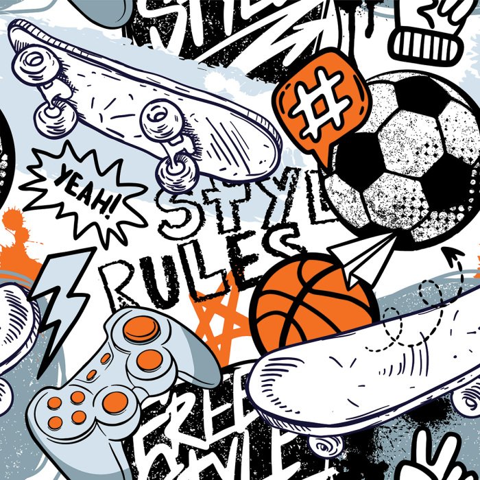 Behang Graffiti met sporticonen