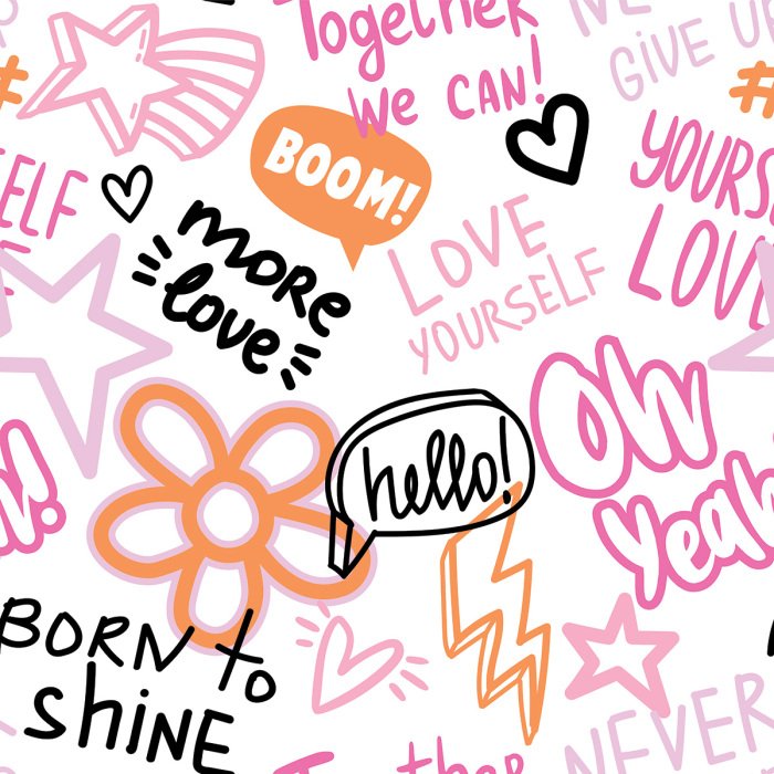 Behang Roze doodle-letters en -tekeningen