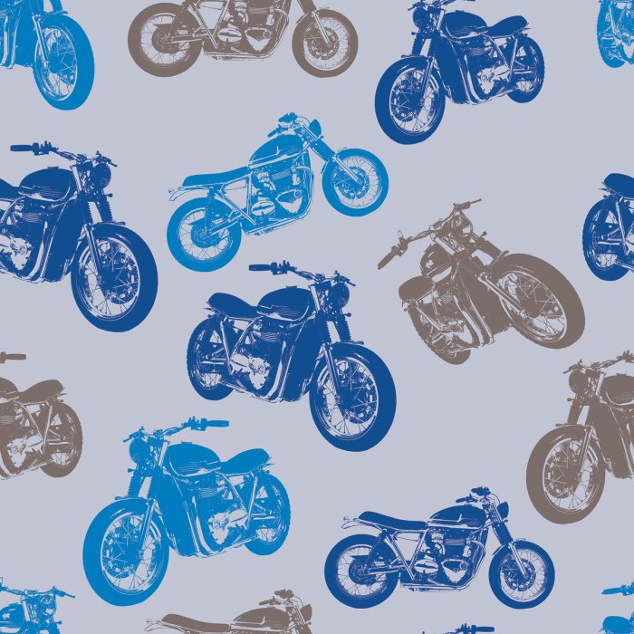 Behang Blauwe en grijze retro motorfietsen