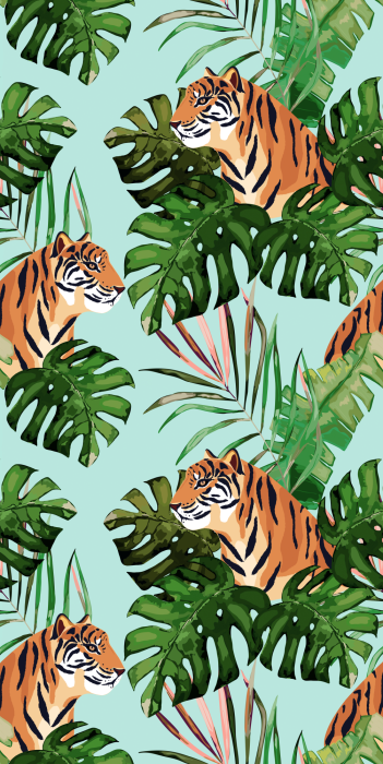 Behang Exotisch junglepatroon met tijgers