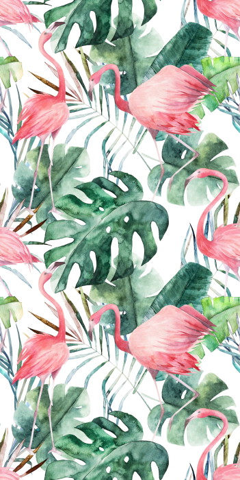 Behang Flamingo tussen tropische bladeren