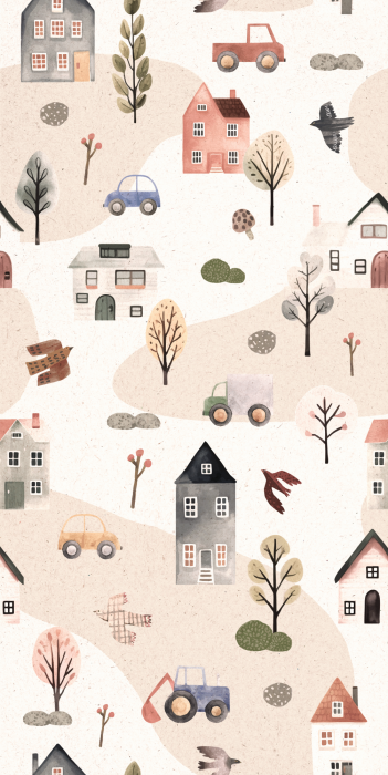 Behang Een charmant ontwerp van een stad met natuur.