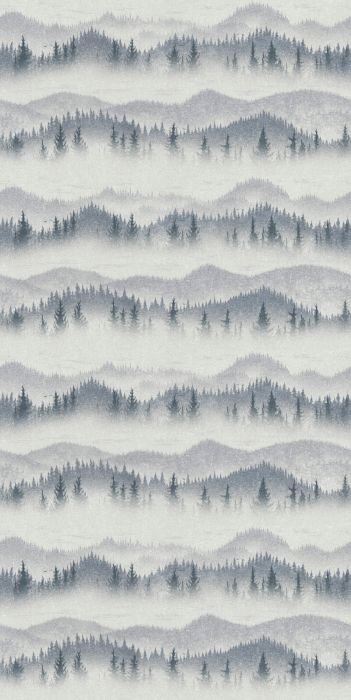 Behang Panorama van bergen met grijze kerstbomen