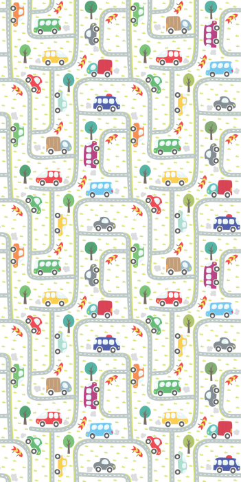 Behang Een vrolijk straatthema met auto's.