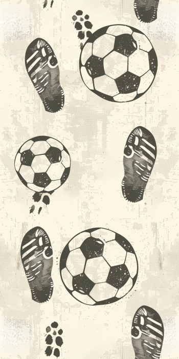 Behang Sportief patroon met ballen en afdrukken van noppen.