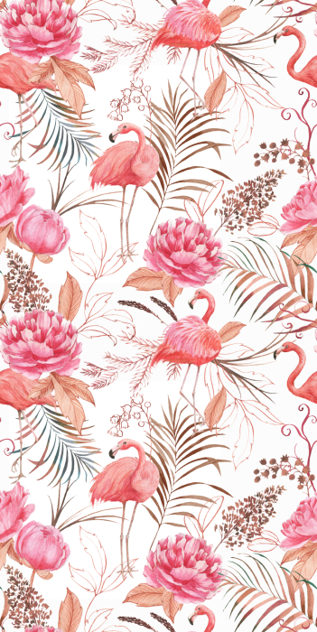 Behang Flamingo's met poederachtige bloemen