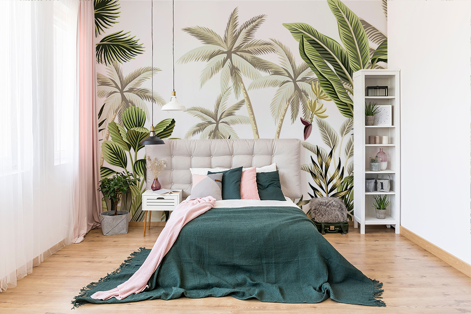 Fotobehang palmbomen in slaapkamer