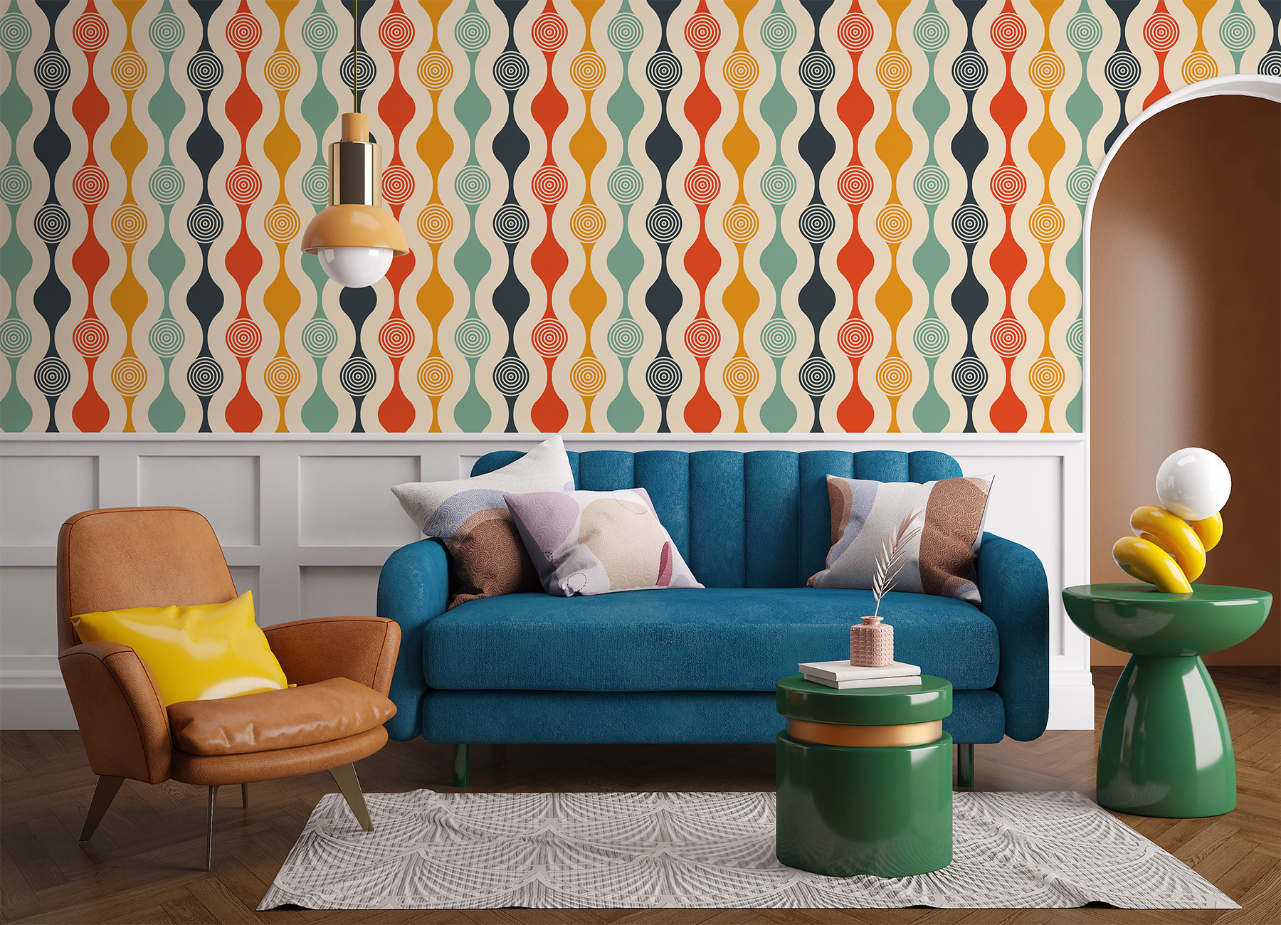 Kleurrijk behang in retro stijl