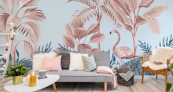 Fotobehang flamingo's in vintage stijl