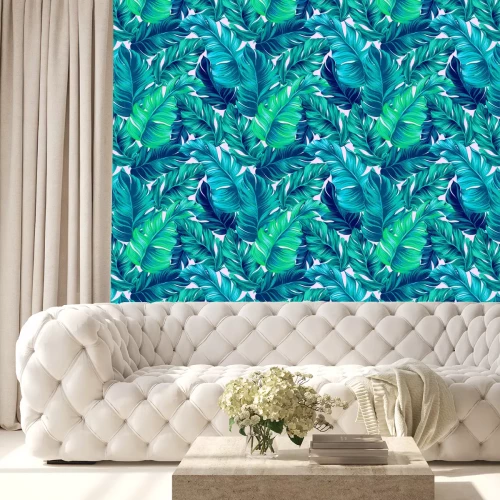 Behang Palmboom in vintage stijl in koude kleuren