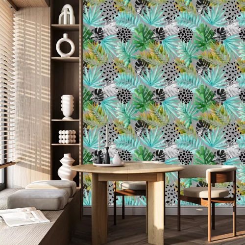 Behang Tropische natuur op grijze achtergrond