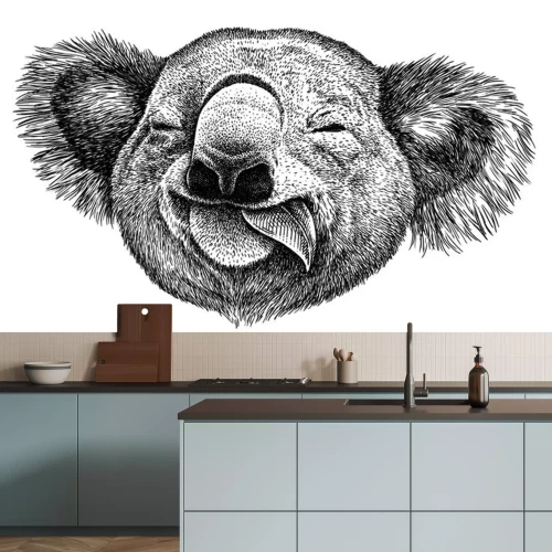 Sticker Hoofd van een koala die op een eucalyptusblad kauwt