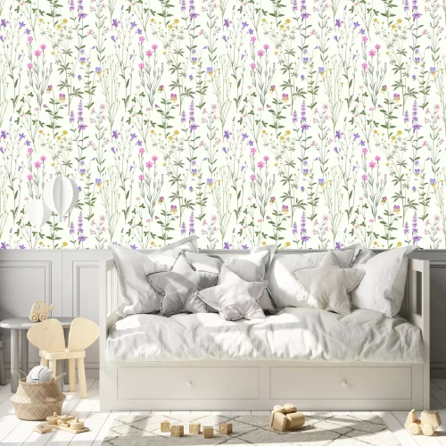 Behang Wilde bloemen in pastelkleuren