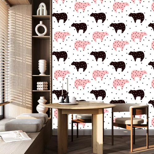 Behang Leuke grote abstracte beer met sterren naadloos patroon. Vector hand getekende illustratie.