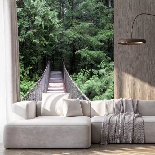 Fotobehang Hangbrug in dicht bos