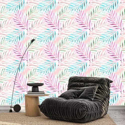 Behang Pastelpatroon met bladeren