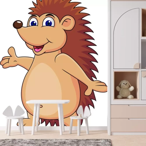 Sticker Een bruine egel die een uitnodigend gebaar maakt met zijn poot