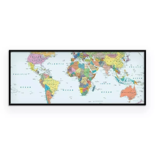 Poster Politieke wereldkaart met landen en hoofdsteden in het Engels