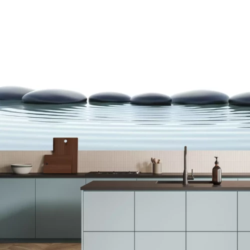 Sticker Zen stenen in het water op breedbeeld