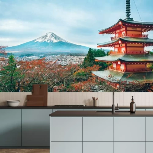 Fotobehang Pagode met de berg Fuji op de achtergrond