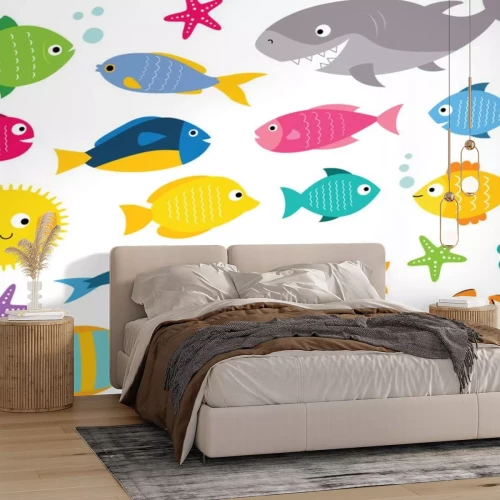 Sticker Cartoon vissen set, geïsoleerde design elementen